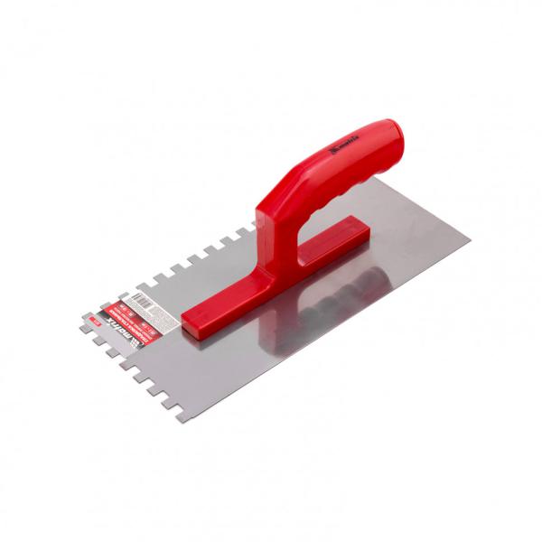 Гладилка стальная, 280 x 130 мм,зуб 10 x 10 мм, зеркальная полировка, пластмастмассовая ручка, Matrix 86779