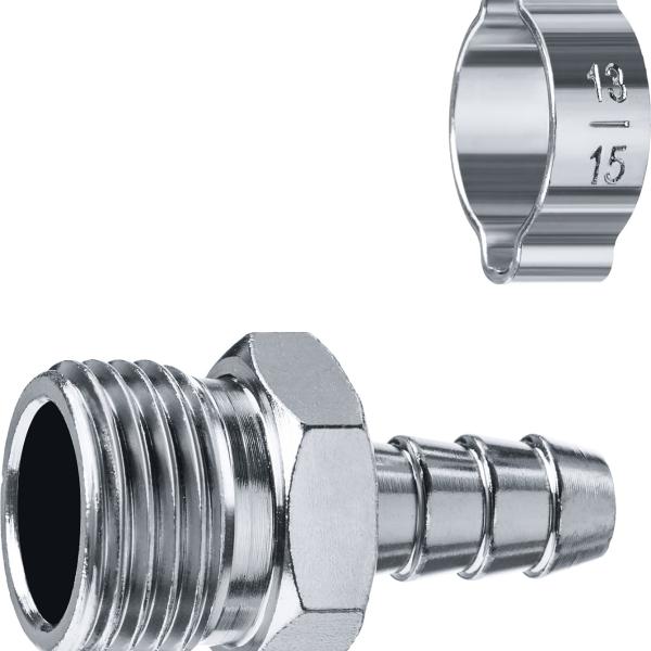 Переходник штуцер ″елочка″ 10 мм - 1/2″М Наруж.., с обжимным хомутом Зубр Профессионал 64924-1/2-10